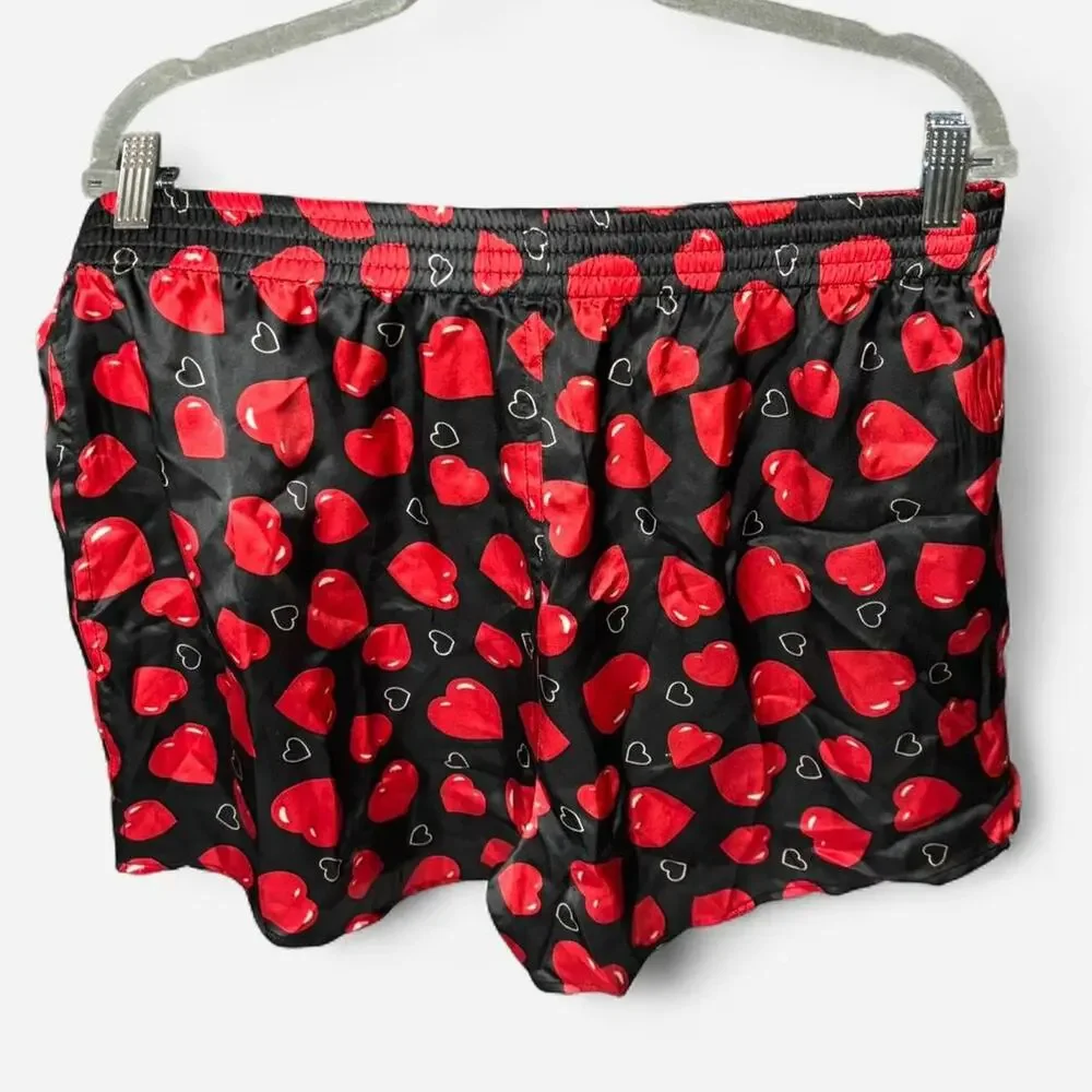 VTG Cezani 100% Silk Boxer Shorts XL - Red Hearts Print - NWT